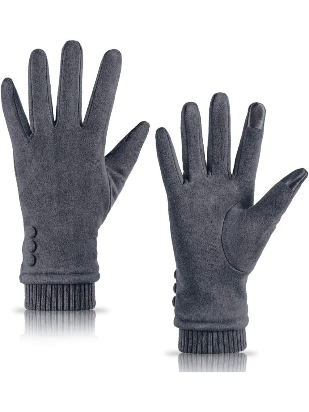 Women's Grey Cold Weather Winter Fleece Lined Thick Warm Suede Casual Gloves